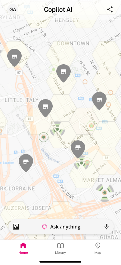 T-Mobile · Mobile assistant · Map-based question and source interaction design — project screen